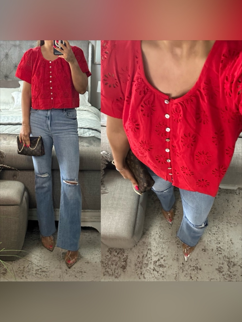 New🌺 Cherry Blossom Eyelet Crop Blouse